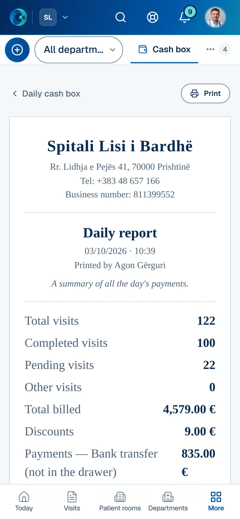The Daily report screen in OPALEVI