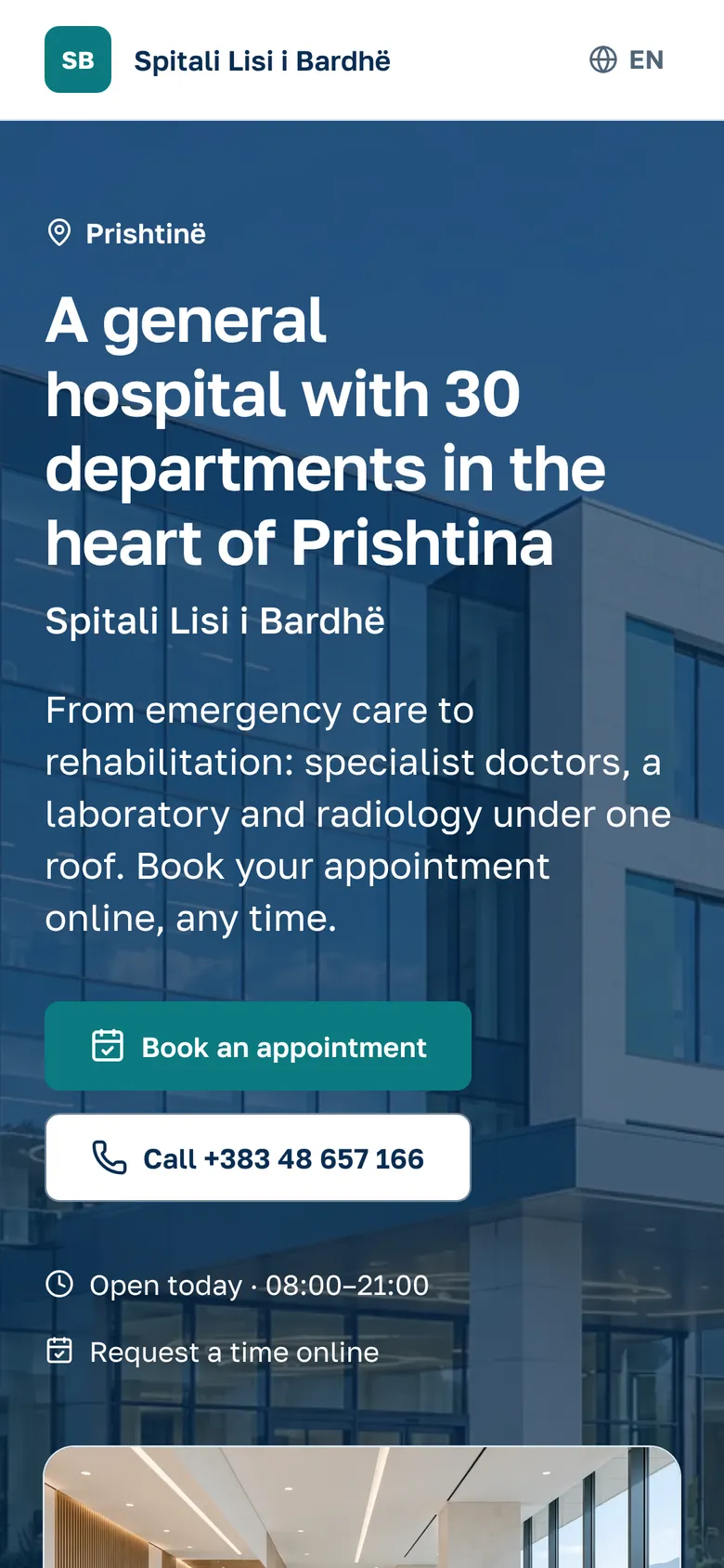 The Your clinic's own page screen in OPALEVI