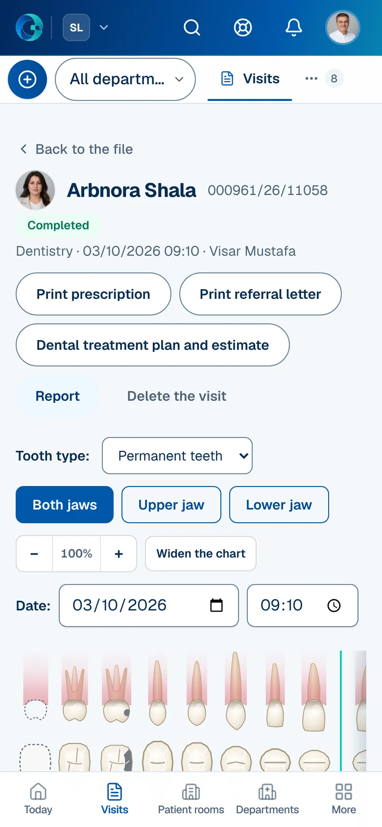 The Dentistry screen in OPALEVI