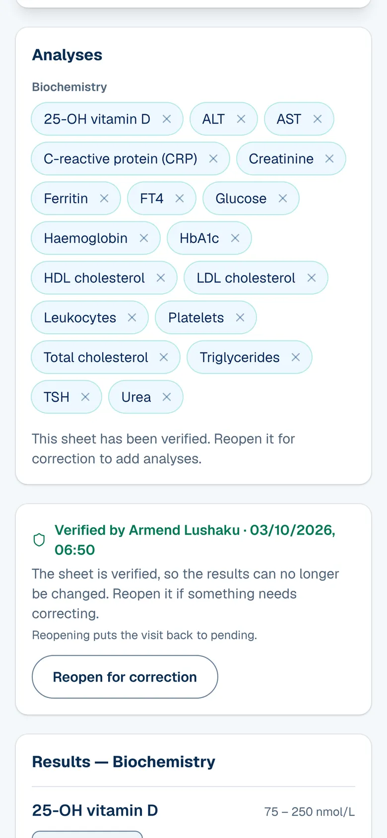 The Analysis results screen in OPALEVI